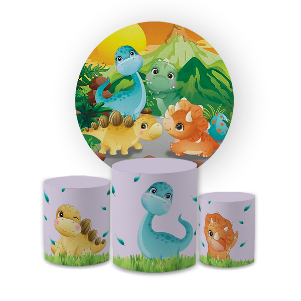 Kit Capa Painel Redondo + Trio Cilindros Decoração Festa Aniversário Infantil Dino Baby 