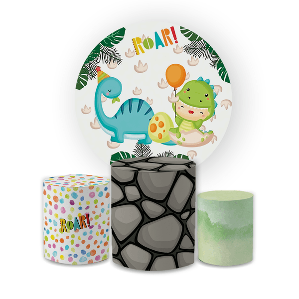 Kit Capa Painel Redondo + Trio Cilindros Decoração Festa Aniversário Infantil Dino Baby 