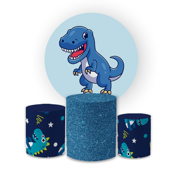 Kit Capa Painel Redondo + Trio Cilindros Decoração Festa Aniversário Infantil Dino Baby 