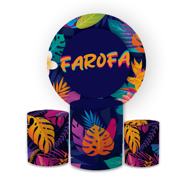 Kit Capa Painel Redondo + Trio Cilindros Decoração Festa Aniversário Farofa 