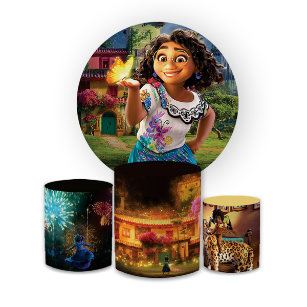 Kit Capa Painel Redondo + Trio Cilindros Decoração Festa Aniversário Infantil Filme Encanto