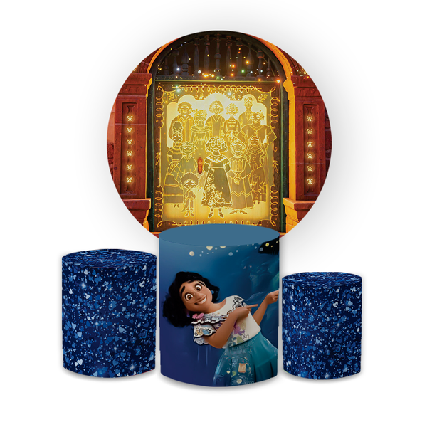 Kit Capa Painel Redondo + Trio Cilindros Decoração Festa Aniversário Infantil Filme Encanto 