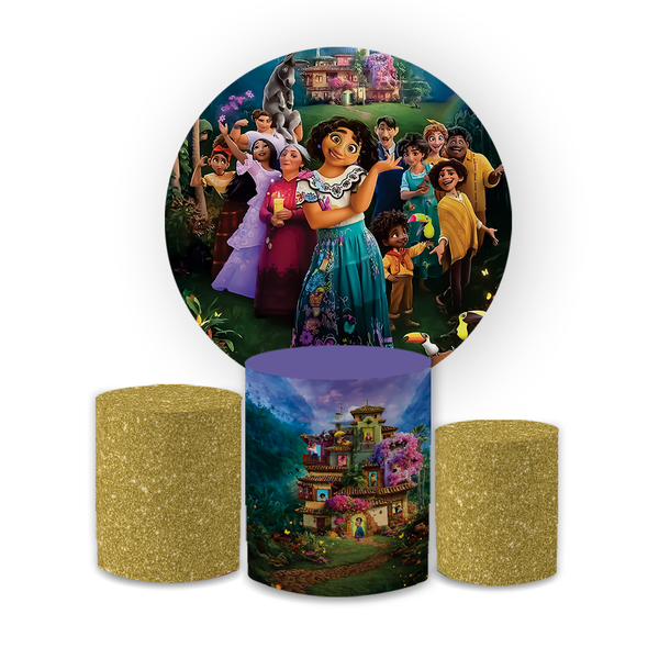 Kit Capa Painel Redondo + Trio Cilindros Decoração Festa Aniversário Infantil Filme Encanto 