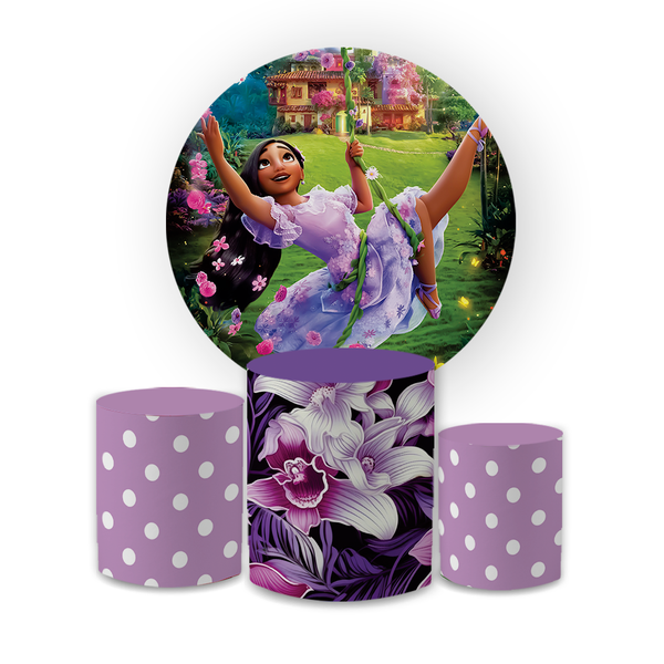Kit Capa Painel Redondo + Trio Cilindros Decoração Festa Aniversário Infantil Filme Encanto 