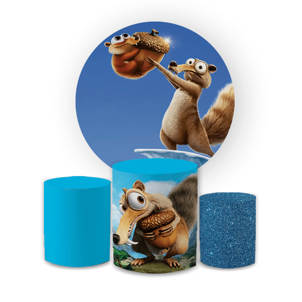 Kit Capa Painel Redondo + Trio Cilindros Decoração Festa Aniversário Infantil Filme A Era do Gelo 