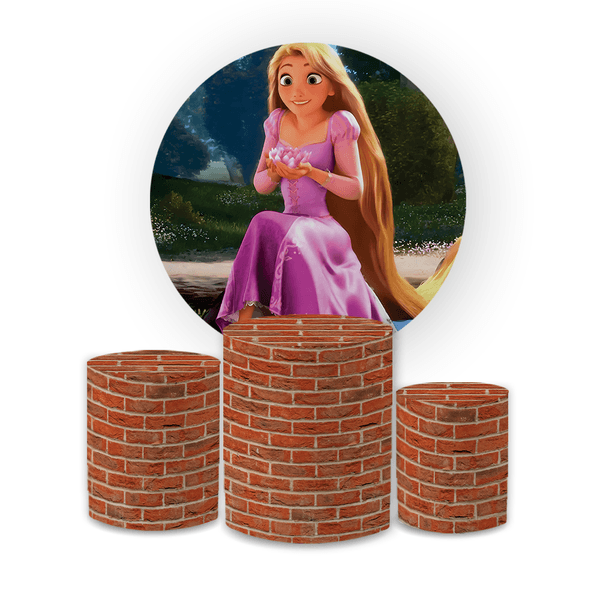 Kit Capa Painel Redondo + Trio Cilindros Decoração Festa Aniversário Infantil Filme Rapunzel Enrolados 
