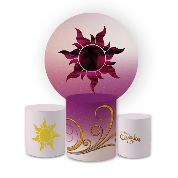 Kit Capa Painel Redondo + Trio Cilindros Decoração Festa Aniversário Infantil Filme Rapunzel Enrolados