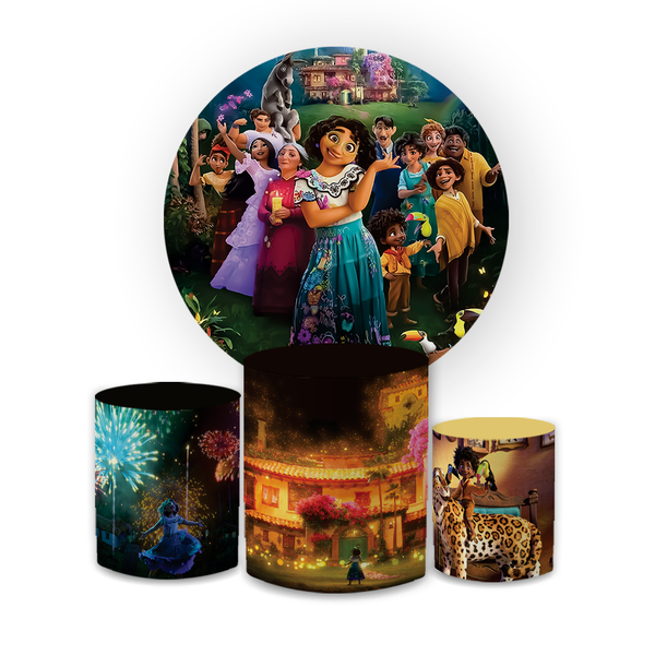 Kit Capa Painel Redondo + Trio Cilindros Decoração Festa Aniversário Infantil Filme Encanto 