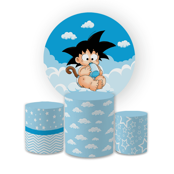 Kit Capa Painel Redondo + Trio Cilindros Decoração Festa Aniversário Infantil Goku Baby Dragon Ball Z 