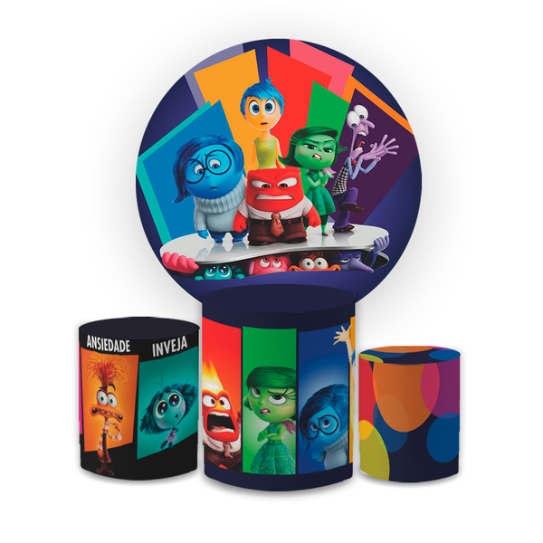 Kit Capa Painel Redondo + Trio Cilindros Decoração Festa Aniversário Infantil Divertidamente 
