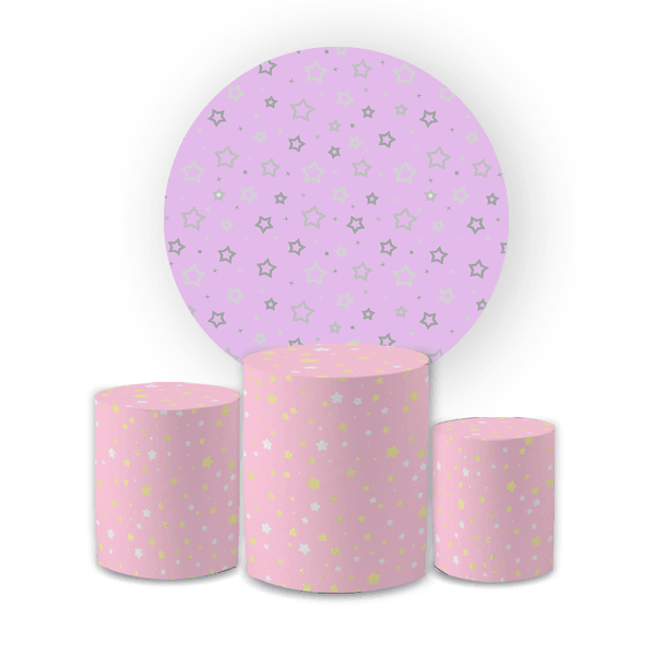 Kit Capa Painel Redondo + Trio Cilindros Decoração Festa Aniversário Estrelas 