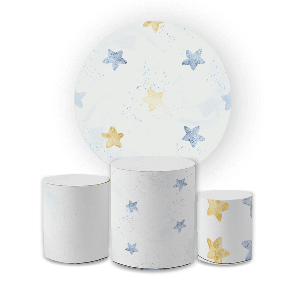 Kit Capa Painel Redondo + Trio Cilindros Decoração Festa Aniversário Estrelas 