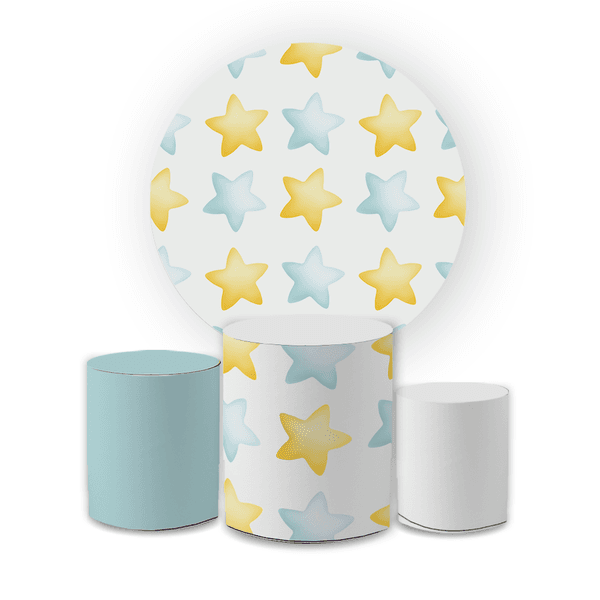 Kit Capa Painel Redondo + Trio Cilindros Decoração Festa Aniversário Estrelas 