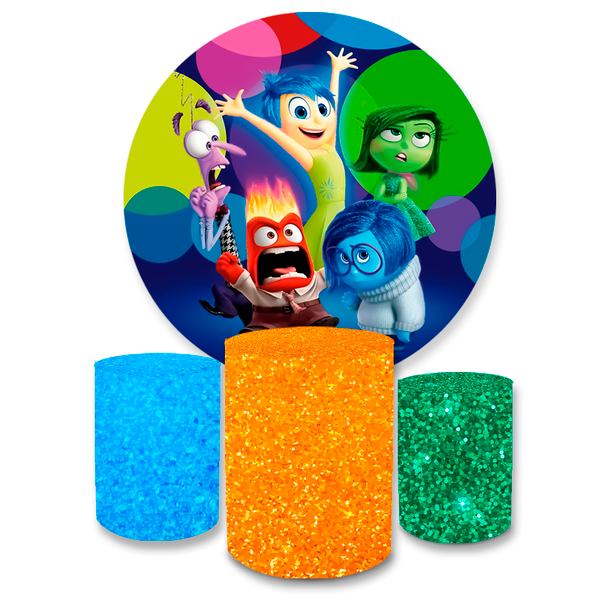 Kit Capa Painel Redondo + Trio Cilindros Decoração Festa Aniversário Infantil Divertidamente 
