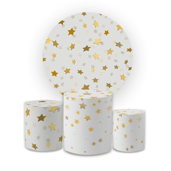 Kit Capa Painel Redondo + Trio Cilindros Decoração Festa Aniversário Estrelas 