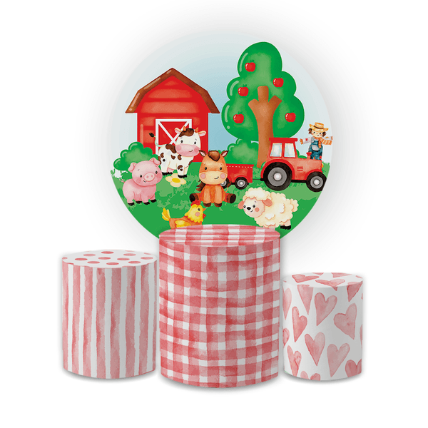 Kit Capa Painel Redondo + Trio Cilindros Decoração Festa Aniversário Infantil Fazendinha