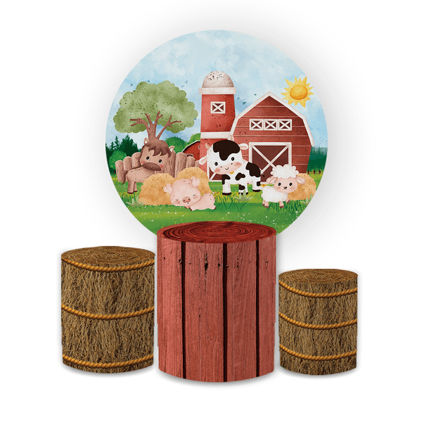 Kit Capa Painel Redondo + Trio Cilindros Decoração Festa Aniversário Infantil Fazendinha 