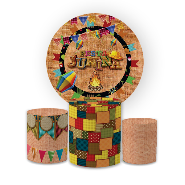 Kit Capa Painel Redondo + Trio Cilindros Decoração Festa Junina 