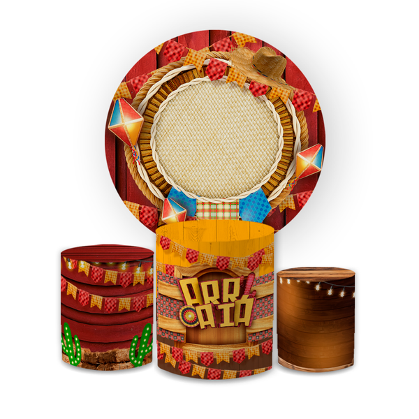 Kit Capa Painel Redondo + Trio Cilindros Decoração Festa Junina 