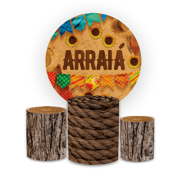 Kit Capa Painel Redondo + Trio Cilindros Decoração Festa Junina 