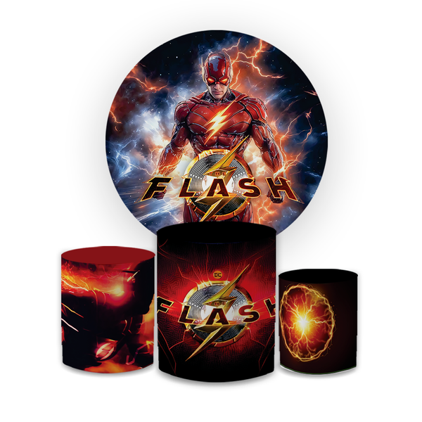 Kit Capa Painel Redondo + Trio Cilindros Decoração Filme Festa Aniversário Flash 