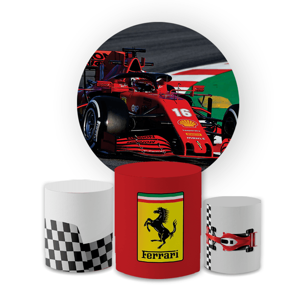Kit Capa Painel Redondo + Trio Cilindros Decoração Festa Aniversário Fórmula 1 