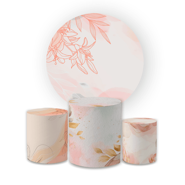 Kit Capa Painel Redondo + Trio Cilindros Decoração Festa Aniversário Floral Rosê