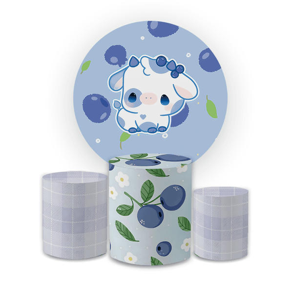 Kit Capa Painel Redondo + Trio Cilindros Decoração Festa Aniversário Infantil Frutinhas Blueberry