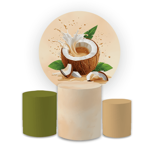 Kit Capa Painel Redondo + Trio Cilindros Decoração Festa Aniversário Infantil Frutinhas Coco