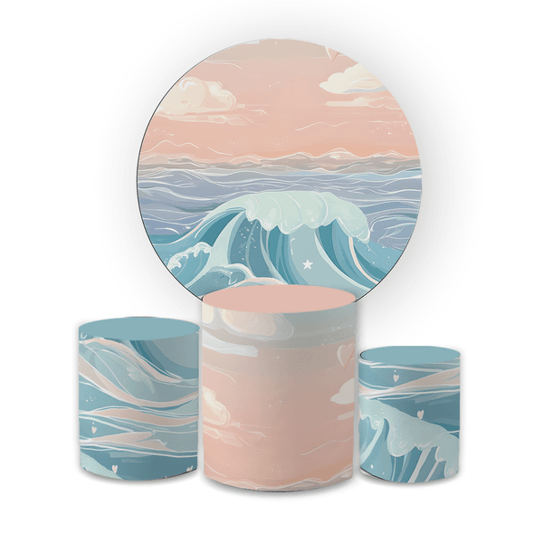 Kit Capa Painel Redondo + Trio Cilindros Decoração Festa Aniversário Infantil Fundo do Mar 
