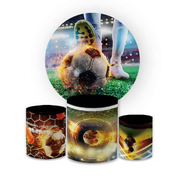 Kit Capa Painel Redondo + Trio Cilindros Decoração Festa Aniversário Infantil Futebol