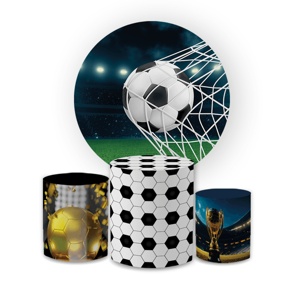Kit Capa Painel Redondo + Trio Cilindros Decoração Festa Aniversário Infantil Futebol 