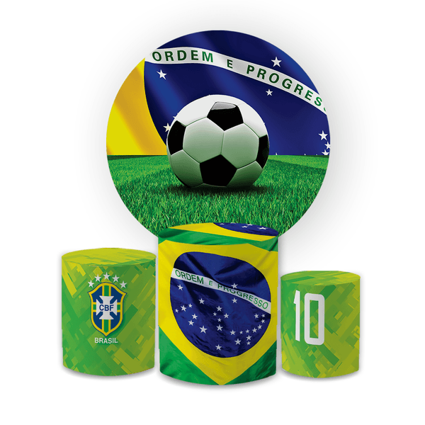 Kit Capa Painel Redondo + Trio Cilindros Decoração Festa Aniversário Infantil Futebol 