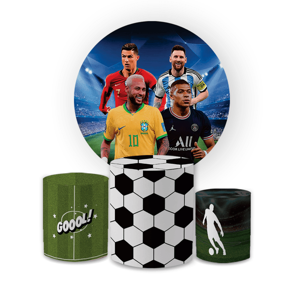 Kit Capa Painel Redondo + Trio Cilindros Decoração Festa Aniversário Infantil Futebol 