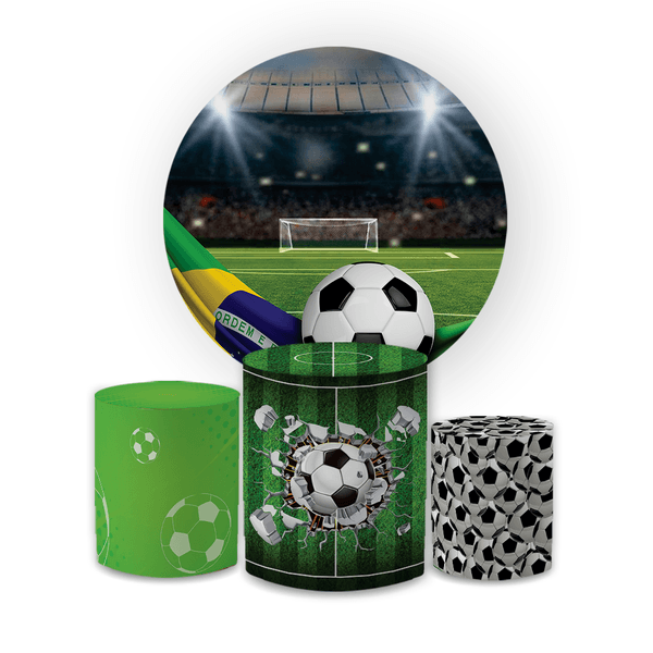 Kit Capa Painel Redondo + Trio Cilindros Decoração Festa Aniversário Infantil Futebol 