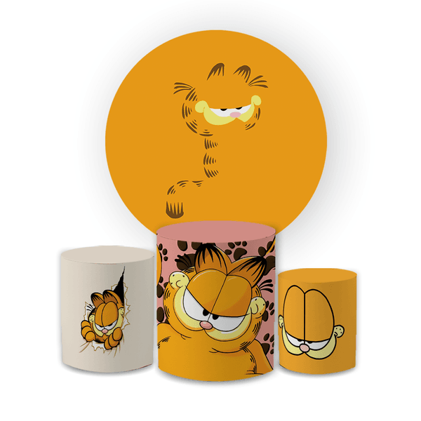 Kit Capa Painel Redondo + Trio Cilindros Decoração Festa Aniversário Desenho Filme Garfield 