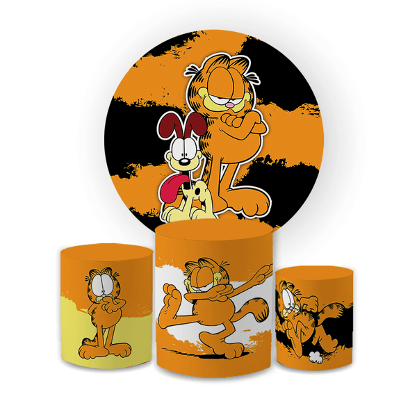 Kit Capa Painel Redondo + Trio Cilindros Decoração Festa Aniversário Desenho Filme Garfield 