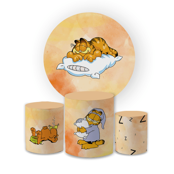 Kit Capa Painel Redondo + Trio Cilindros Decoração Festa Aniversário Desenho Filme Garfield 