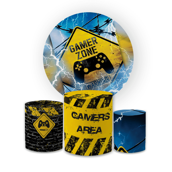 Kit Capa Painel Redondo + Trio Cilindros Decoração Festa Aniversário Infantil Game 