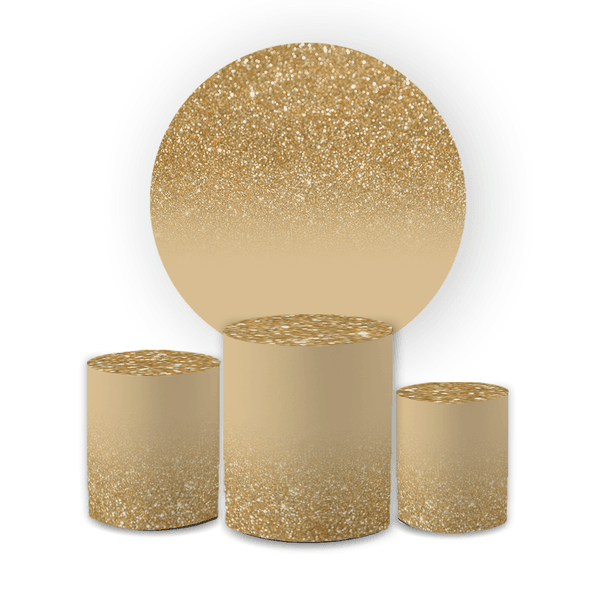Kit Capa Painel Redondo + Trio Cilindros Decoração Festa Aniversário Glitter Degradê Dourado
