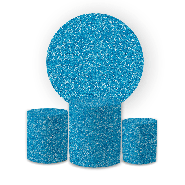 Kit Capa Painel Redondo + Trio Cilindros Decoração Festa Aniversário Glitter Azul Claro
