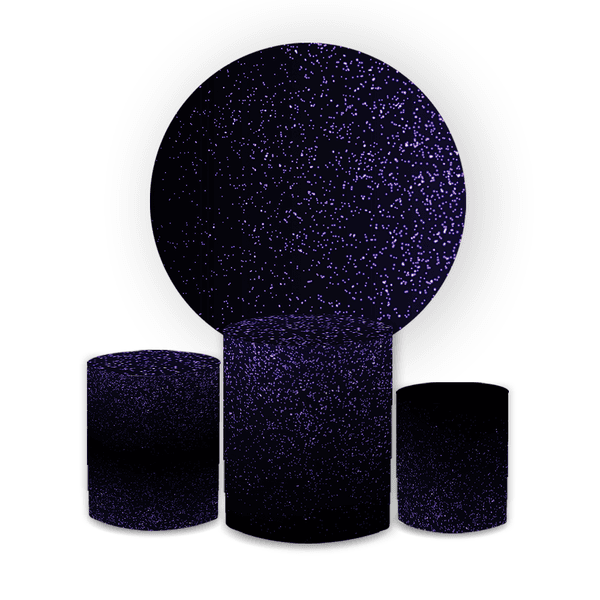 Kit Capa Painel Redondo + Trio Cilindros Decoração Festa Aniversário Glitter Degradê Preto e Roxo