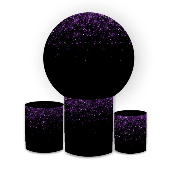 Kit Capa Painel Redondo + Trio Cilindros Decoração Festa Aniversário Glitter Degradê Preto e Roxo