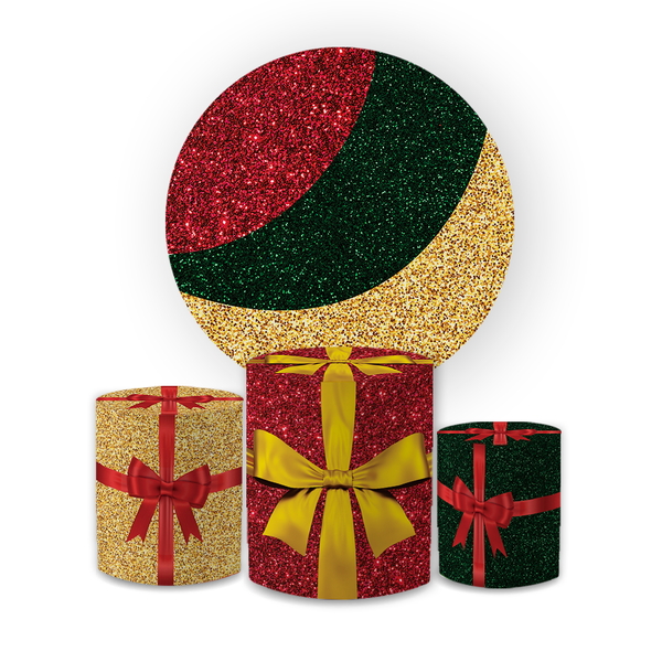 Kit Capa Painel Redondo + Trio Cilindros Decoração Festa Aniversário Glitter Natal