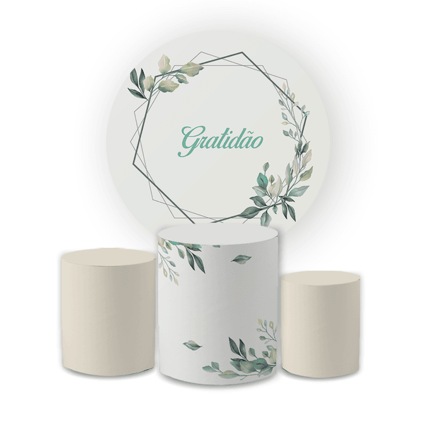 Kit Capa Painel Redondo + Trio Cilindros Decoração Festa Aniversário Gratidão Verde