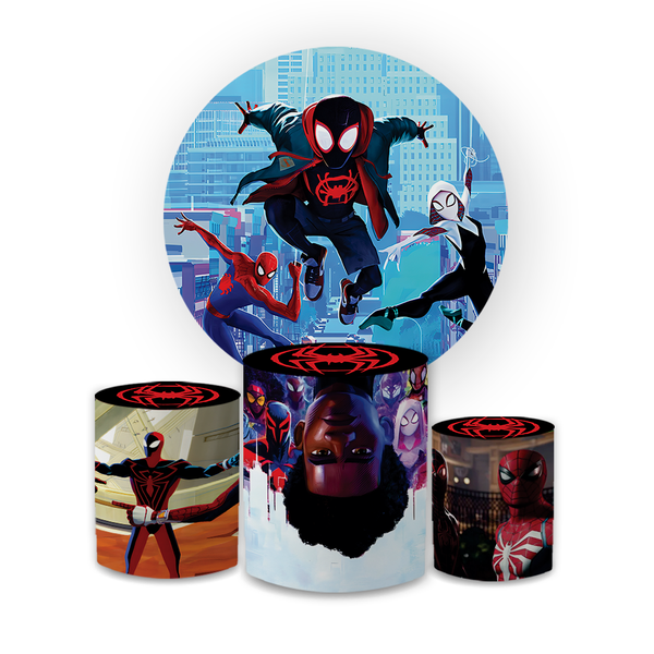 Kit Capa Painel Redondo + Trio Cilindros Decoração Festa Aniversário Infantil Tema Menino Homem Aranha 