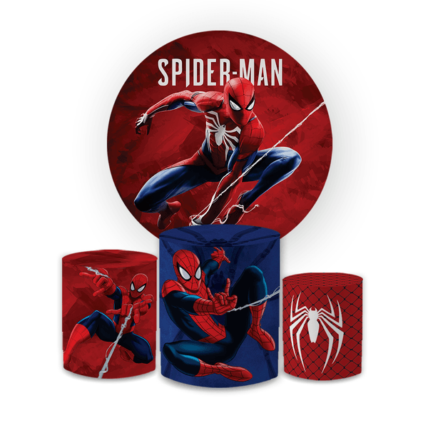 Kit Capa Painel Redondo + Trio Cilindros Decoração Festa Aniversário Infantil Tema Menino Homem Aranha