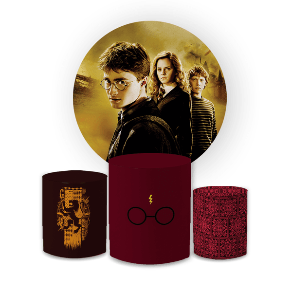 Kit Capa Painel Redondo + Trio Cilindros Decoração Festa Aniversário Filme Harry Potter