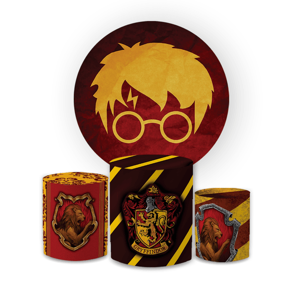 Kit Capa Painel Redondo + Trio Cilindros Decoração Festa Aniversário Filme Harry Potter