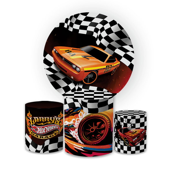 Kit Capa Painel Redondo + Trio Cilindros Decoração Festa Aniversário Infantil Tema Menino Carros Hotwheels 